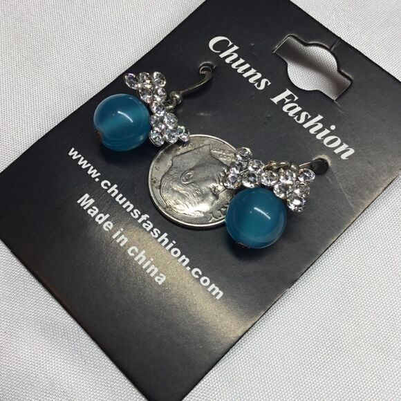 Crystal Bow Tie Ball Drop Earrings (H15) - Picture 3 of 4